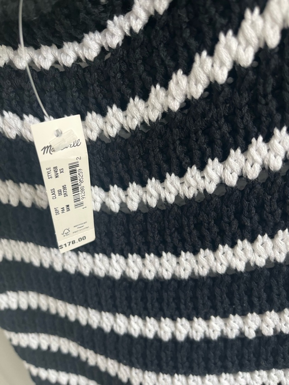 NWT madewell knit and poplin midi dress black and White combo Striped Crochet - Picture 7 of 8